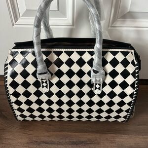Western Linen Checkered Black and White Leather bag